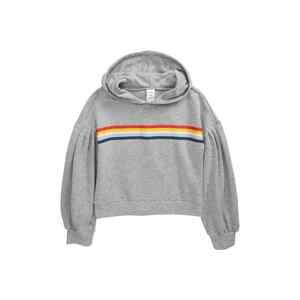 NORDSTROM Kids' Balloon Sleeve Hoodie In Grey Heather Rainbow size XL 14-16
